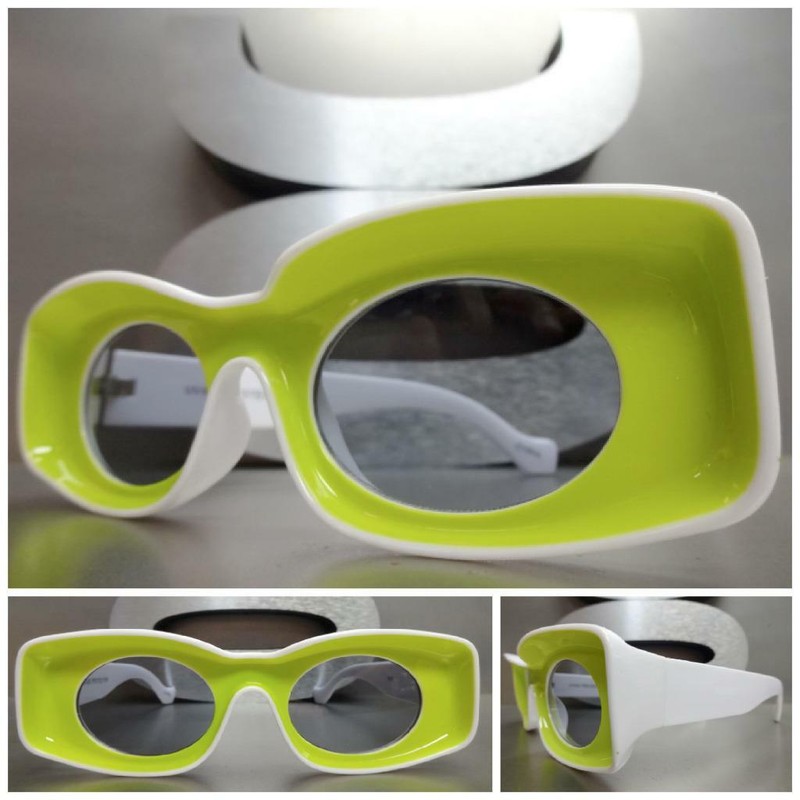 OVERSIZED EXAGGERATED Funky Retro SUNGLASSES Thick White & Green Frame Gray Lens