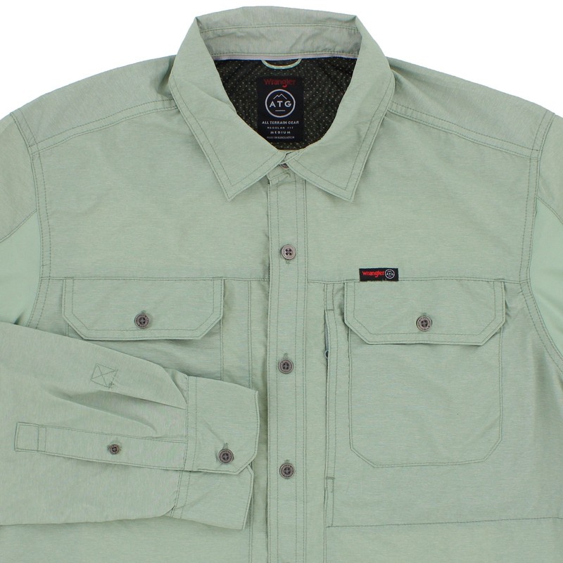 Wrangler ATG Men’s Long Sleeve Button Up Shirt, Three Front Pockets