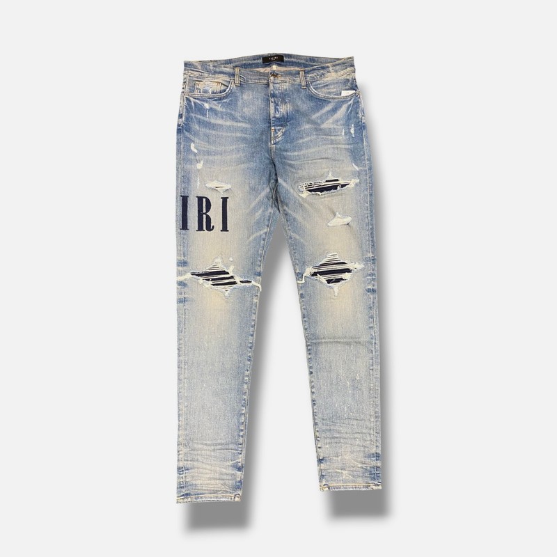 Amiri Men’s Blue Denim Applique Logo Jeans Pants Size 40