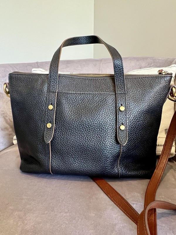 Fossil Jenna Black & Brown Leather Satchel Bag gallery