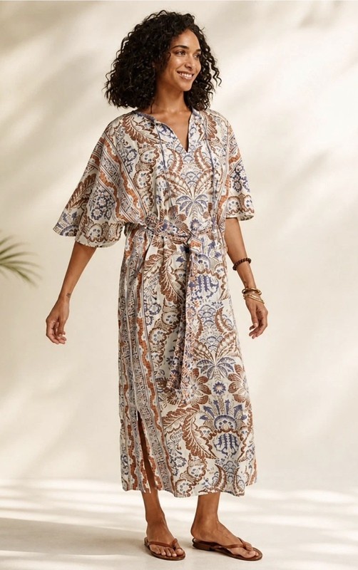 Villa D’ Ascoli x The Company Store Printed Caftan Sz Small Boho Resort Coastal