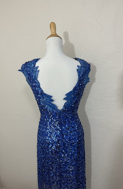 Vtg 70s Embellished Sequined Dress Party Cocktail Blue Full Length Prom Eras 10 gallery