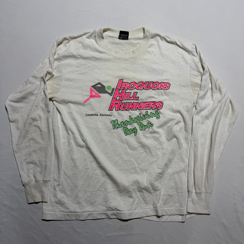 Screen Stars Best Thanksgiving Day Run Long Sleeve Tee L Neon Louisville KY USA