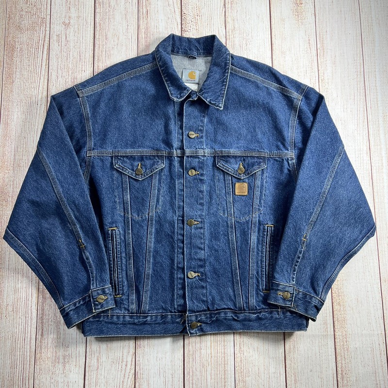 VTG 90s Carhartt Denim Jacket Mens XL Tall J12DST Jean Trucker Made in USA