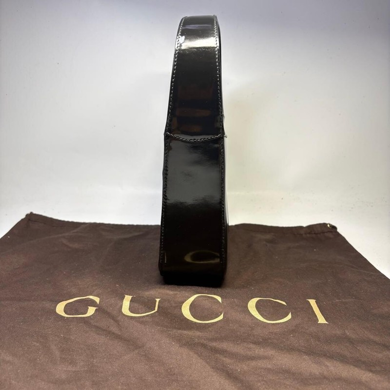 GUCCI Patent Leather One Shoulder Bag Black Embossed Interlocking G Auth gallery