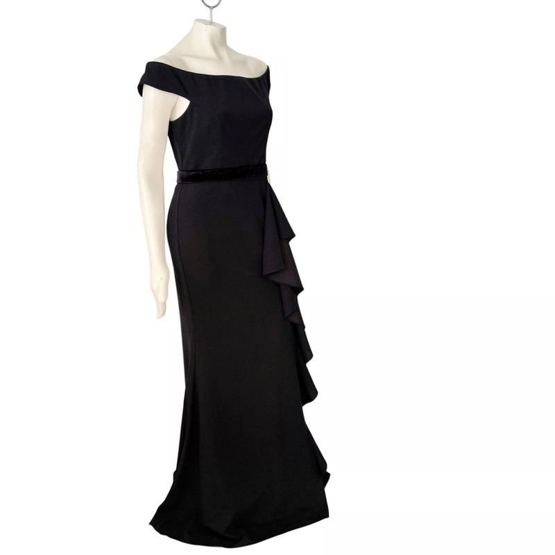 Lulu’s Black Ruffled off-Shoulder Mermaid Maxi Dress M 8 ball gown formal prom gallery