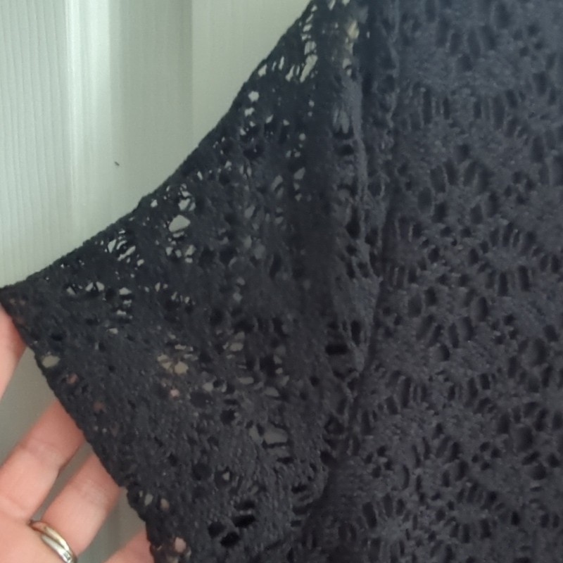 Rafaella Women’s Black Sheer Lace With Lining Solid V-Neck Short Sleeve Blouse M gallery