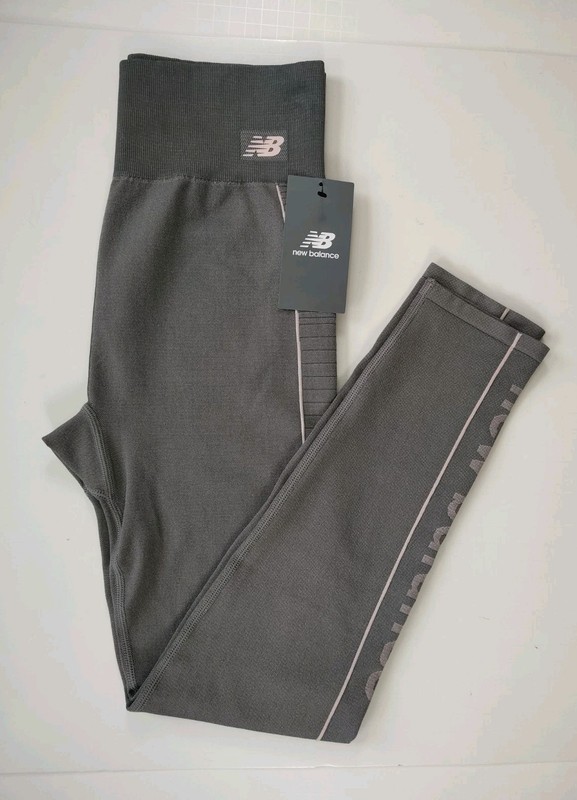 NEW BALANCE-NWT-Women’s Castlerock Grey/Light Raspberry Seamless Leggings-Size M