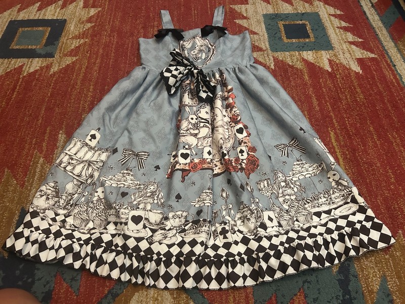 Womens L Lolita Honey Alice in Wonderland Tea party ribbon dress NICE