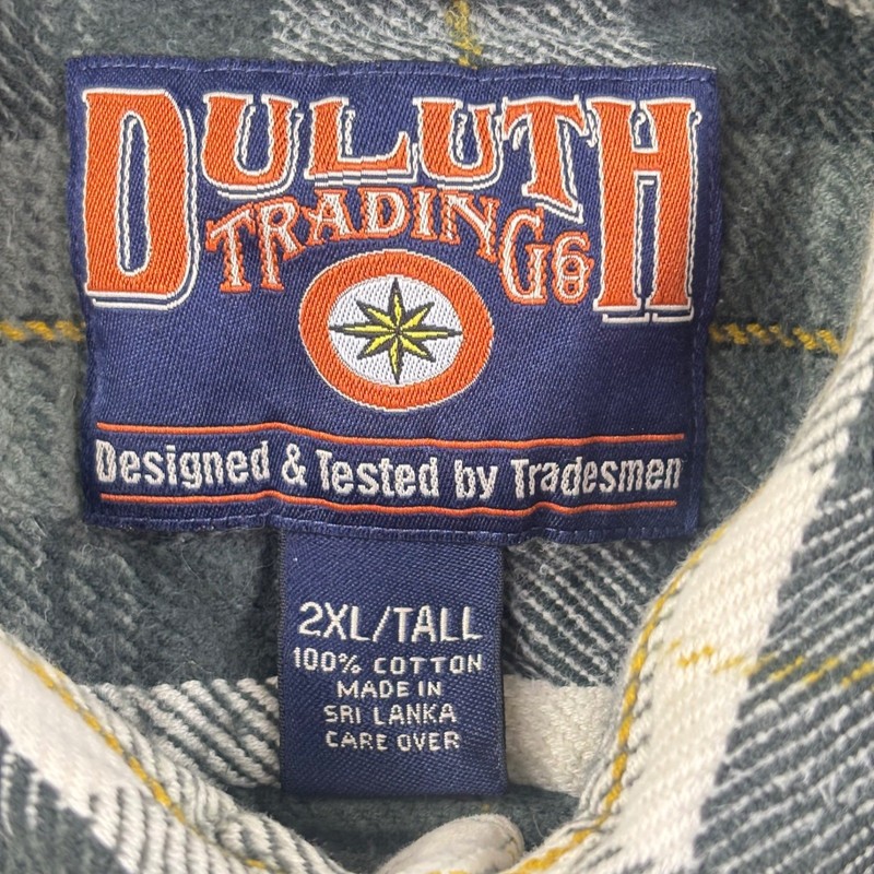 Duluth Trading Co Button Up Shirt 2XL Tall Green Plaid Flannel Long Sleeve Mens gallery