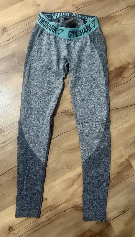 Gymshark Flex Seamless Dry Leggings Women’s Aqua Blue Waistband Grey Small