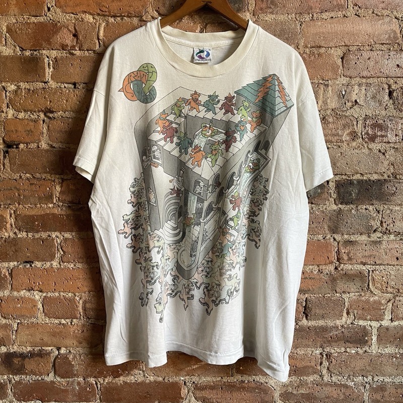 Vintage 90s Liquid Blue Grateful Dead MC Escher Art All Over Print White Tee XL