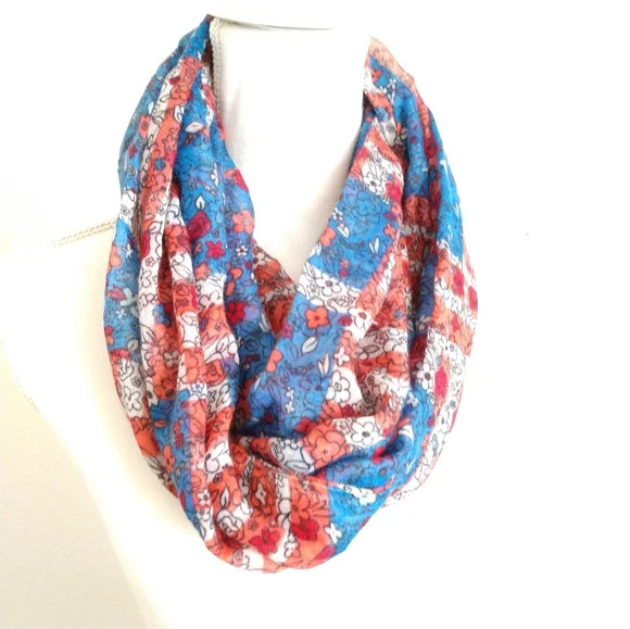 Cute Self Esteem Red Blue Floral Infinity Scarf Ditzy Print Narrow