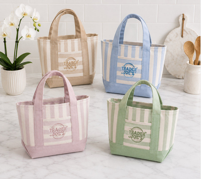 Limited Addition Trader Joes Striped Mini Tote - Sky Blue gallery