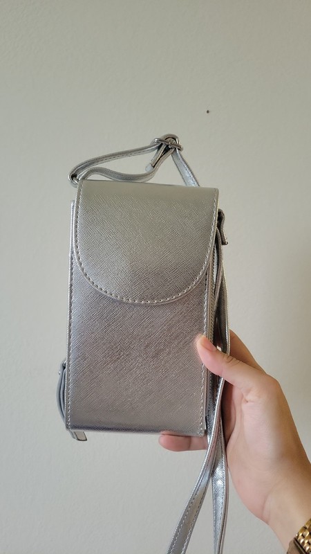 Silver PU leather Travel Phone Crossbody Handbag Medium