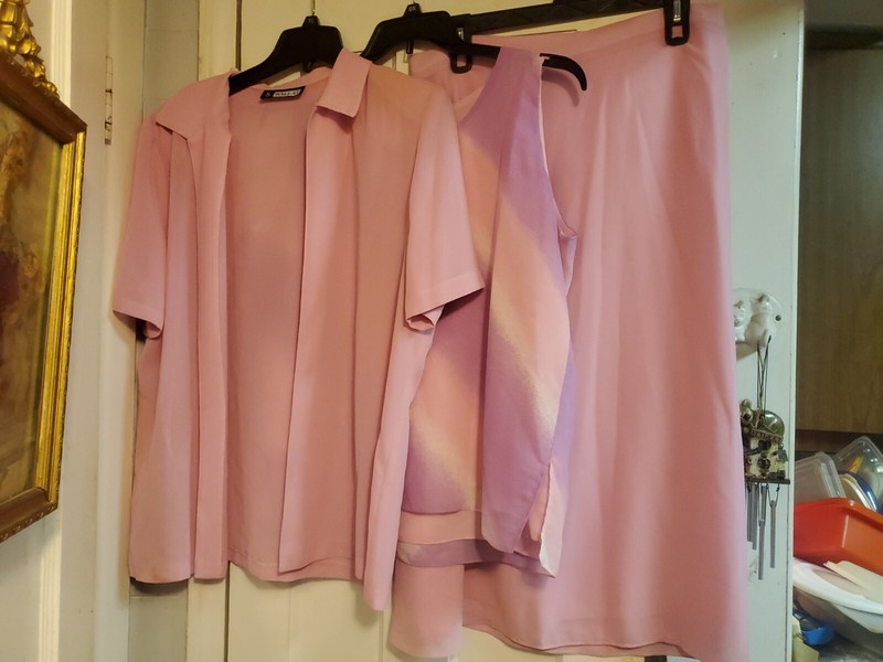 E.V.A. WALL STREET Lavender Pink Top Skirt Open Cardigan 3 Pc Set Size XXL VINT