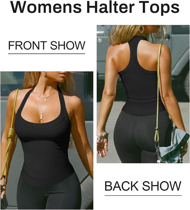 Womens Halter Top Deep Scoop Neck Low Cut Racerback Tank Top for Women gallery