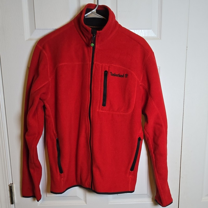 Timberland Women’s Full Zip Jacket Red Stand-Up Collar Zip Pockets Logo SP