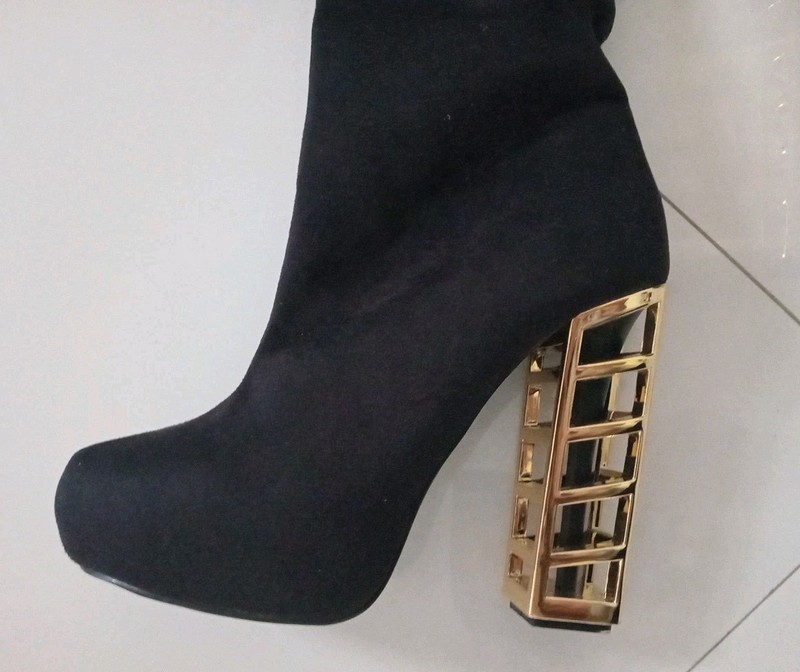 New OVERKNEE BOOTS w Gold Heel SCENE TYANNA SUEDE LOOK Platform Sz US6/EUR 36.5 gallery