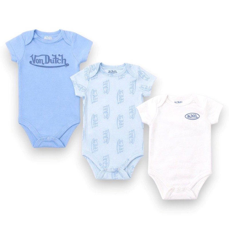 Von Dutch Baby Boys’ 3-Pack Soft Graphic Bodysuit Sets Size NB 3M 6M 9M