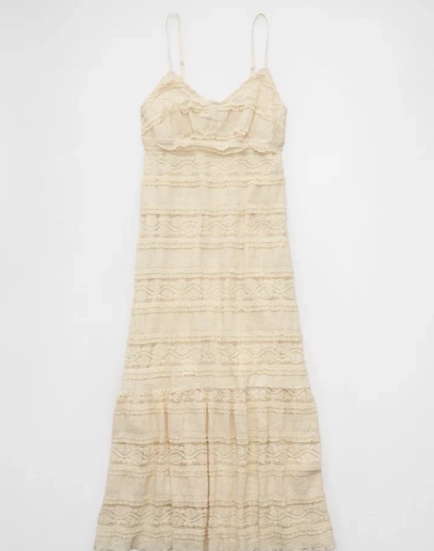 American Eagle Gorgeous Lace V Neck Tiered Midi Dress! Size large gallery