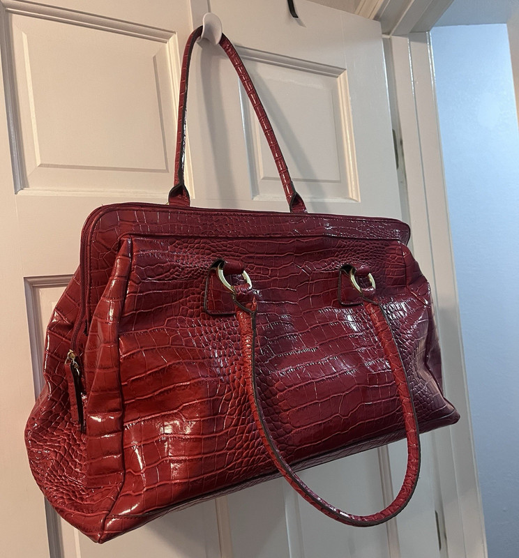 Red Crocodile Faux Leather Weekender Bag with key and lock