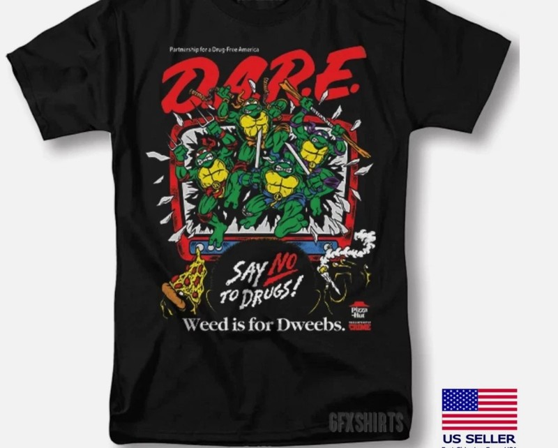 DARE Say No To Drugs Ninja Turtles Classic Retro Vintage Graphic Design T-Shirt