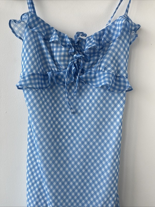 NEW LOOK – CHIFFON CHECKED DRESS – SIZE 10 – BLUE