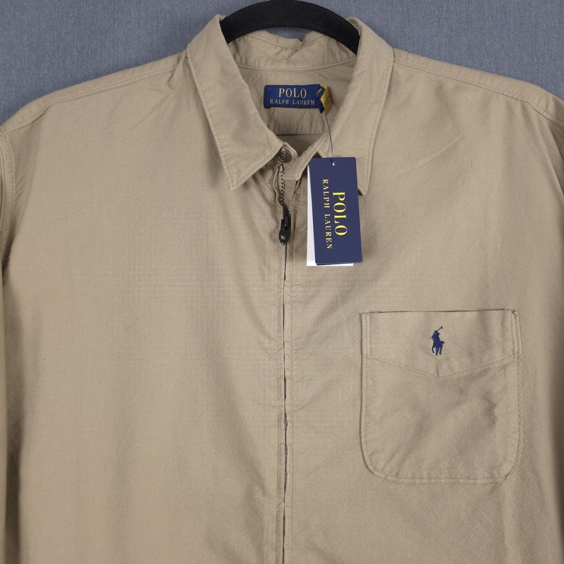 Polo Ralph Lauren Garment-Dyed Oxford Overshirt Mens 2XB Surrey Tan Full Zip New gallery