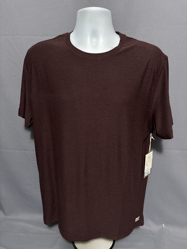 Vuori Strato Tech Tee Shirt Mens Large Brown Raisin Heather Stretch Active NWT