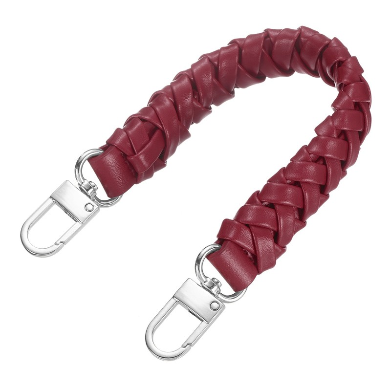 Braided Purse Handle 31cm/12.2″ Short Wine Red Leather with Silver Buckles