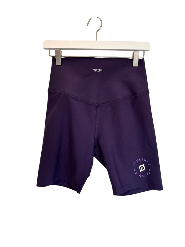 Peloton Purple High-Waist Bike Shorts With “Together We Go Far” Graphic Womens M