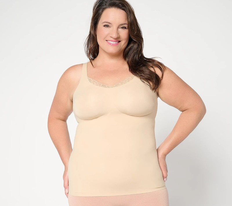 LARGE SAND A704715 Evelyn & Bobbie Lace Trimmed V-Neck Seamless Bra Cami