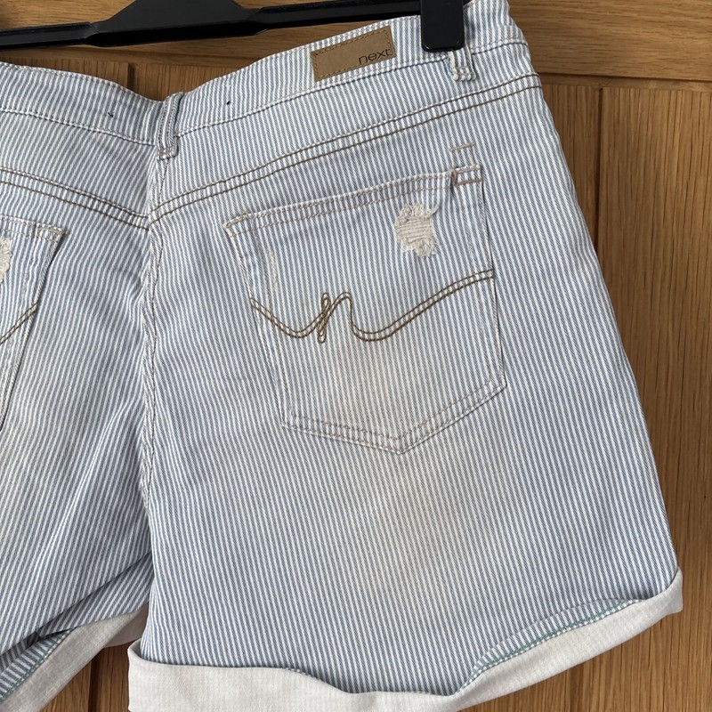 Next Light Wash Striped Distressed Denim Shorts Size 16 BNWOT gallery