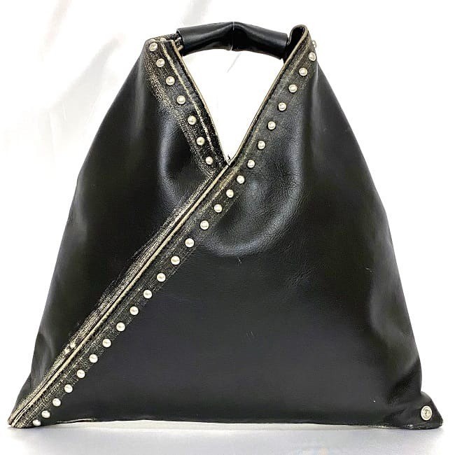 MM6 Maison Margiela Studded Japanese Bag Vintage Leather Black H21 x W31cm