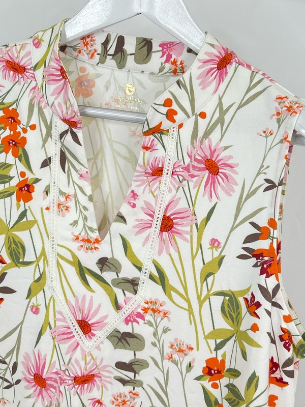 Spartina 449 Cotton Shift Comfort Floral Classic Size XL Green Print Women Dress gallery