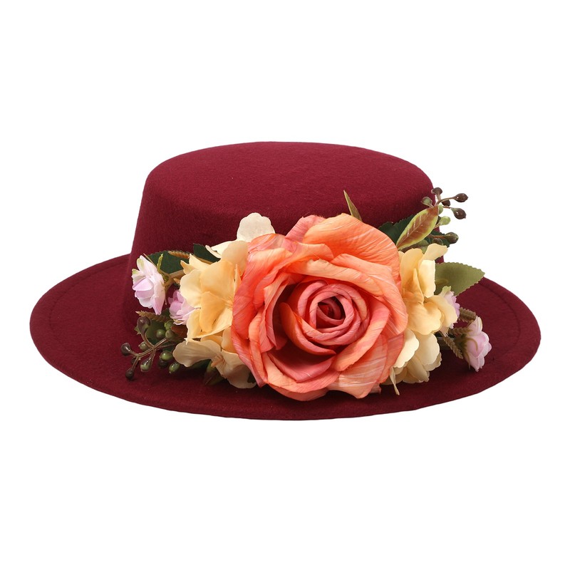 Womens Wide Brim Tea Party Hats Beach Sun Hat Flower Decor Flat-Topped Hat gallery