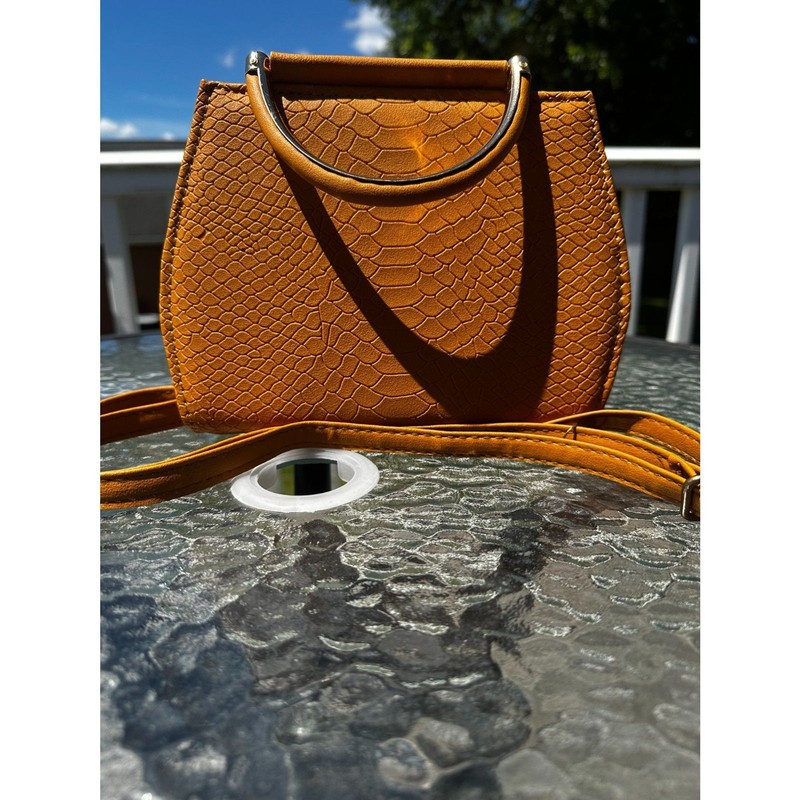 Min Min Mustard Yellow Faux Snakeskin Mini Crossbody Bag Top Handle Purse NWOT gallery
