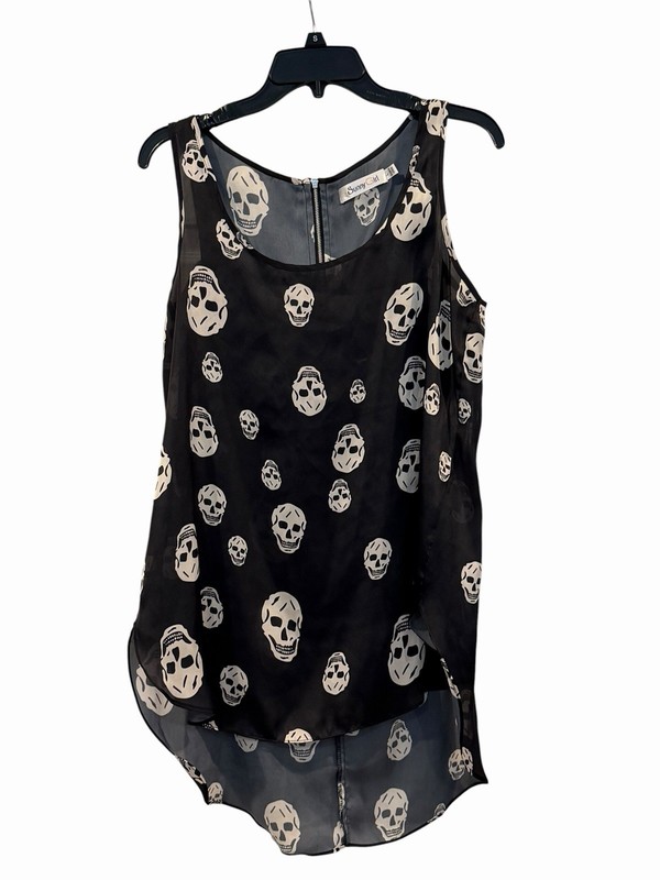 New W/O Tags Women’s Sunny Girl Chiffon Black & White Skull Tank Top SZ L