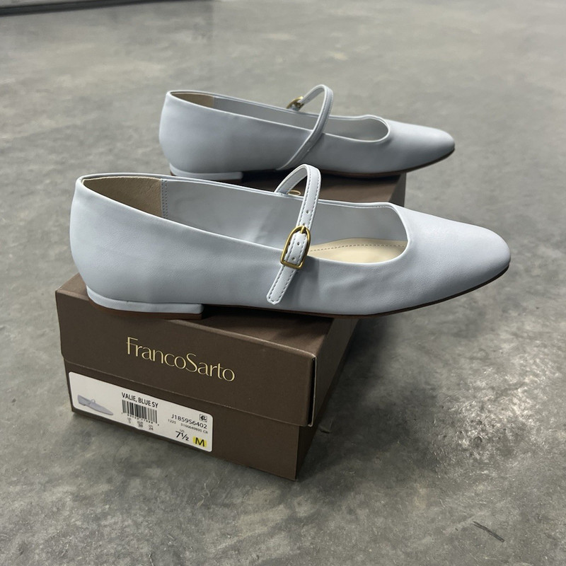 Franco Sarto Blue Suede Mary Jane Flats Buckle Square Toe Women’s US 7.5 M