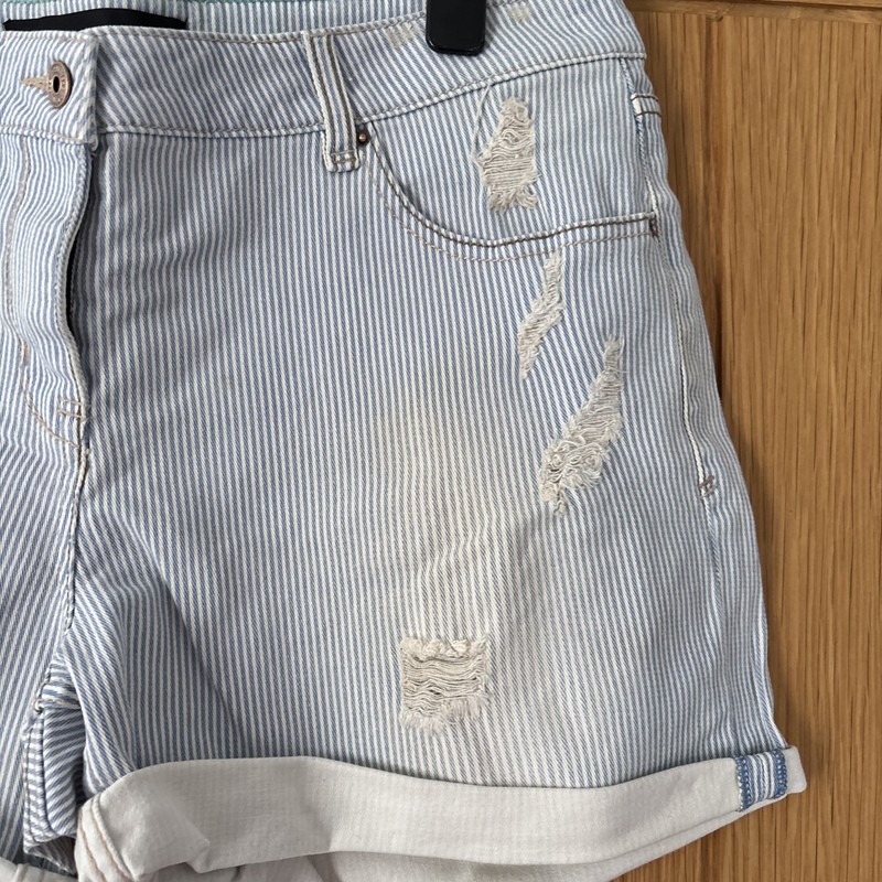 Next Light Wash Striped Distressed Denim Shorts Size 16 BNWOT gallery
