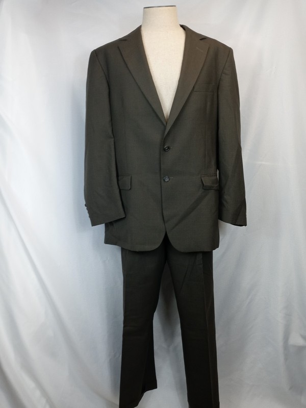 Common Market Mens Suit Olive Brown Jacket 44L Pants 38R 2-Button Nailhead