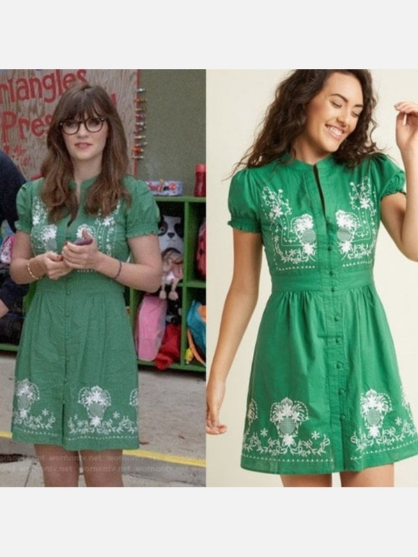 Sunny Girl Modcloth Women’s Green Cotton A Line Embroidered Dress Size XL