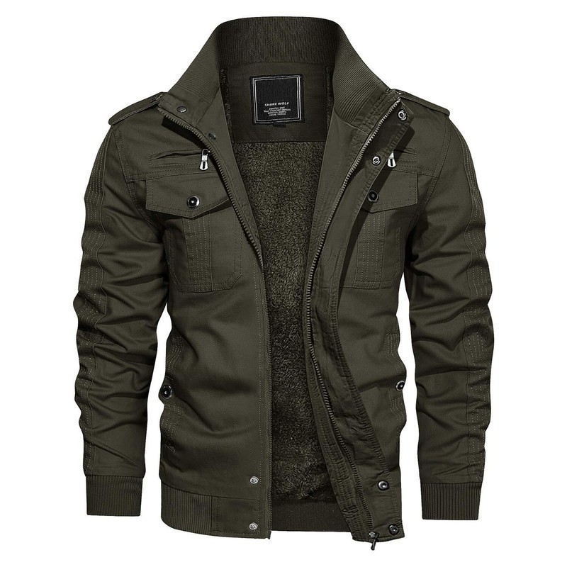 Men's Winter Cargo Jackets 6 Pockets Warm Cotton Windproof Bomber Work Jacket gallery