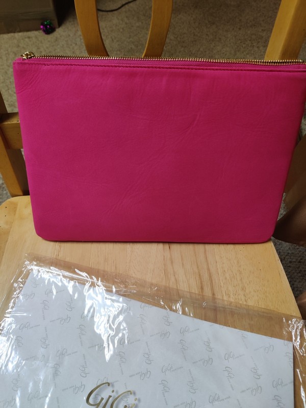 GiGi New York Pink Zip Clutch Solid Rectangle Gold Hardware Beige Lining gallery