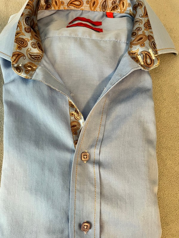 Pascal Morabito Men Medium M Blue Dress Shirt Paisley Trim Square Button Luxury gallery