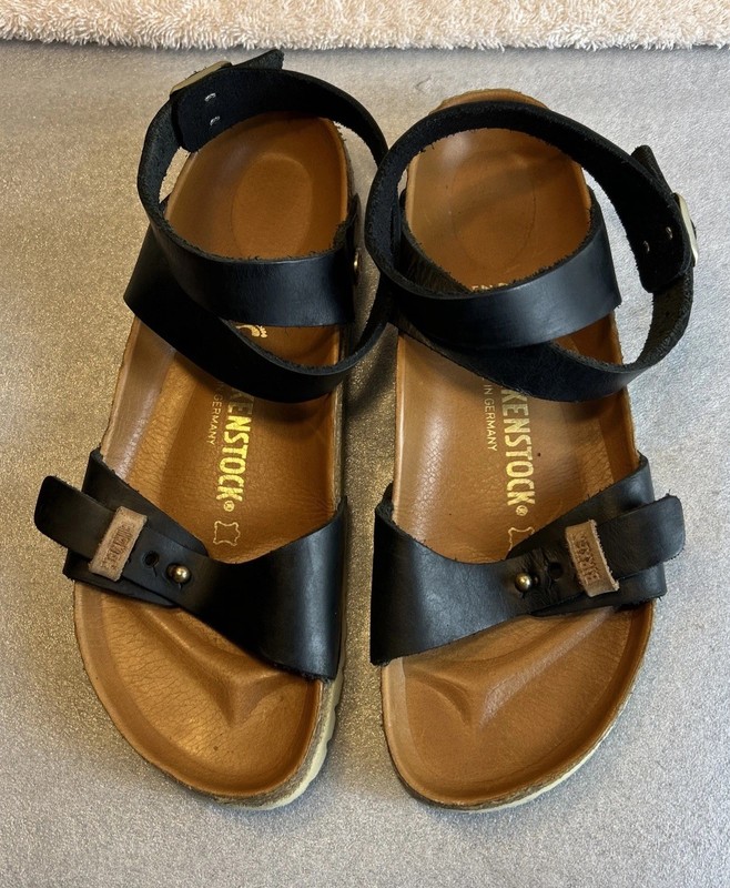 BIRKENSTOCK Waxy-Leather Sandals DEHLI Urban EXQ black Size 40- US-W-9-M-7