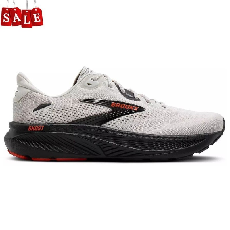 Brooks Men’s Ghost 18 Running Shoes,Color :White/Orange ,Medium/D