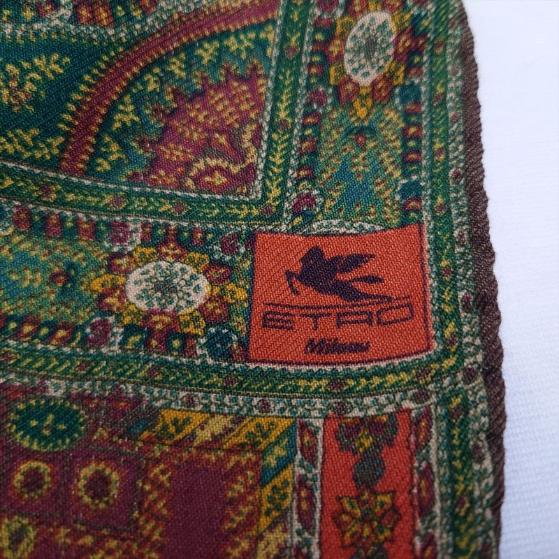 ETRO scarf shawl 160cm 62″ 60cm 23″ rectangle wool silk green gallery