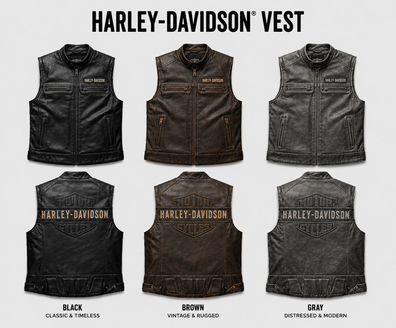 Harley Davidson’s Vest Men’s Passing Link Motorcycle Real Leather Cow Biker